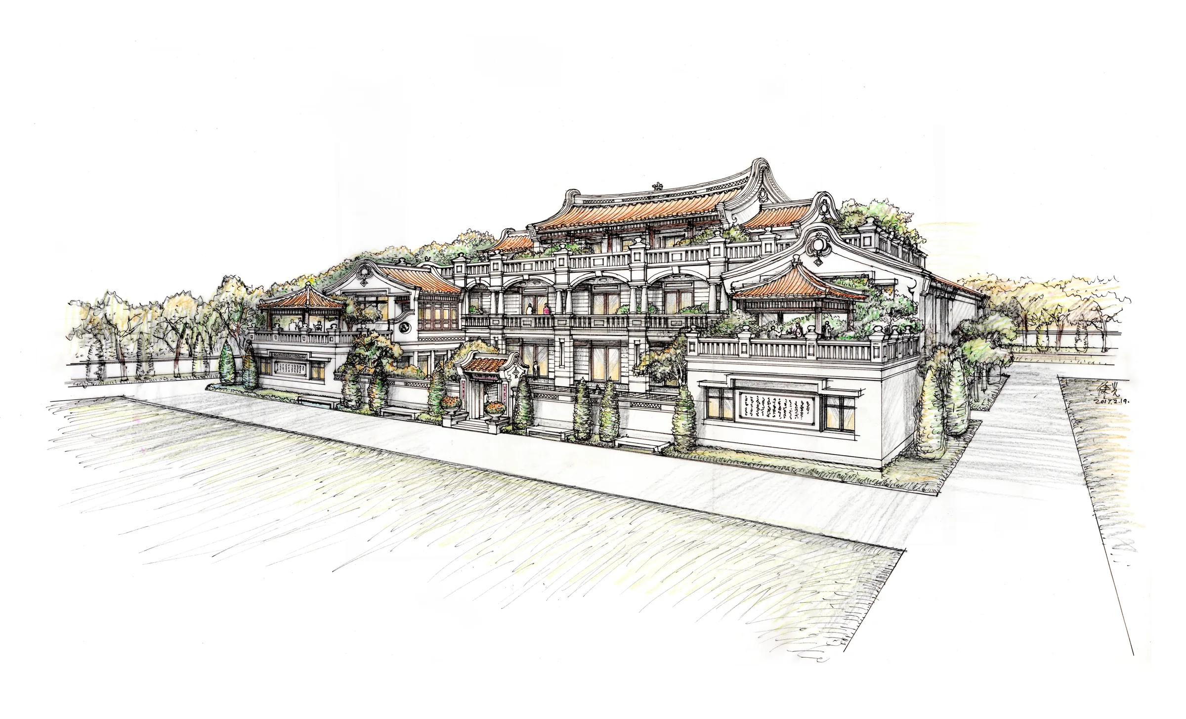 私人別墅閩南屋頂與中央圓頂融合方案